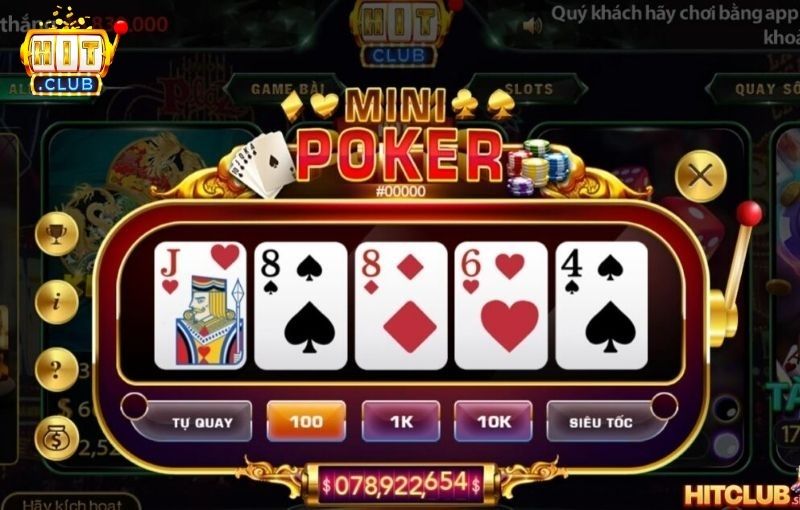 Tựa game Mini Poker Hitclub với cơ hội nổ hũ giành thắng lớn