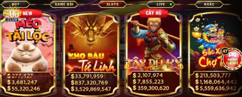 Chọn trò chơi hũ Mèo tài lộc tại sảnh Slots