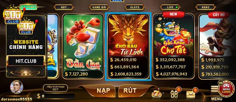 Vị trí game Kho báu tứ linh tại sảnh chính